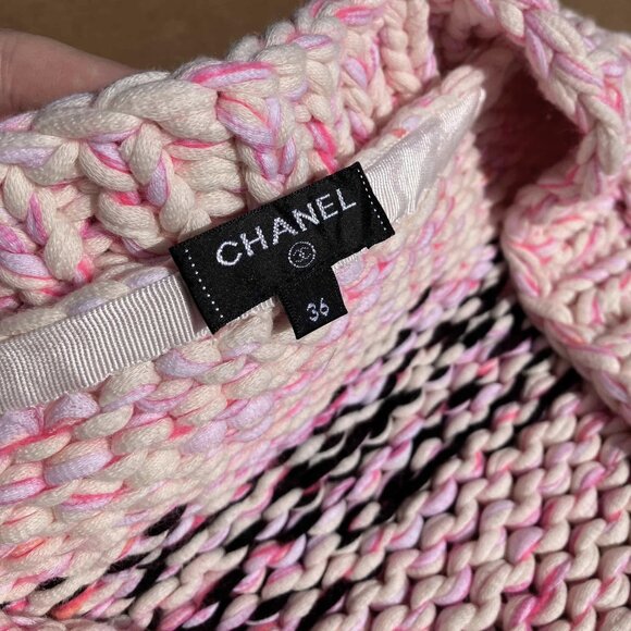 CHANEL Chunky Cable Knit Cotton Cardigan Sweater Jacket Pink Black Size 36 L XL - Picture 10 of 14